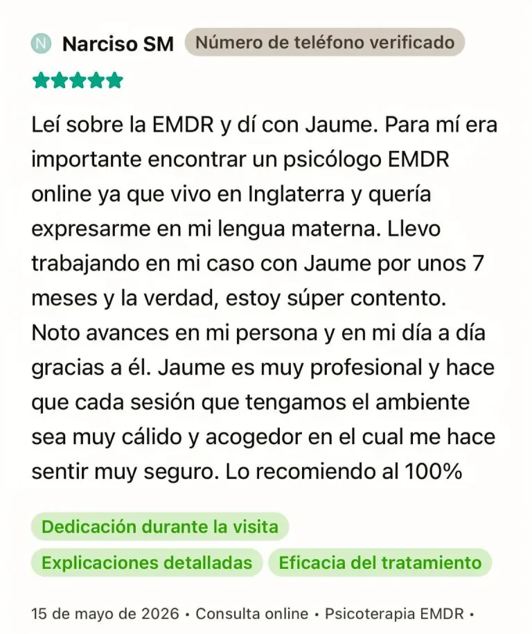 Opinión de paciente sobre psicólogo EMDR online desde Inglaterra