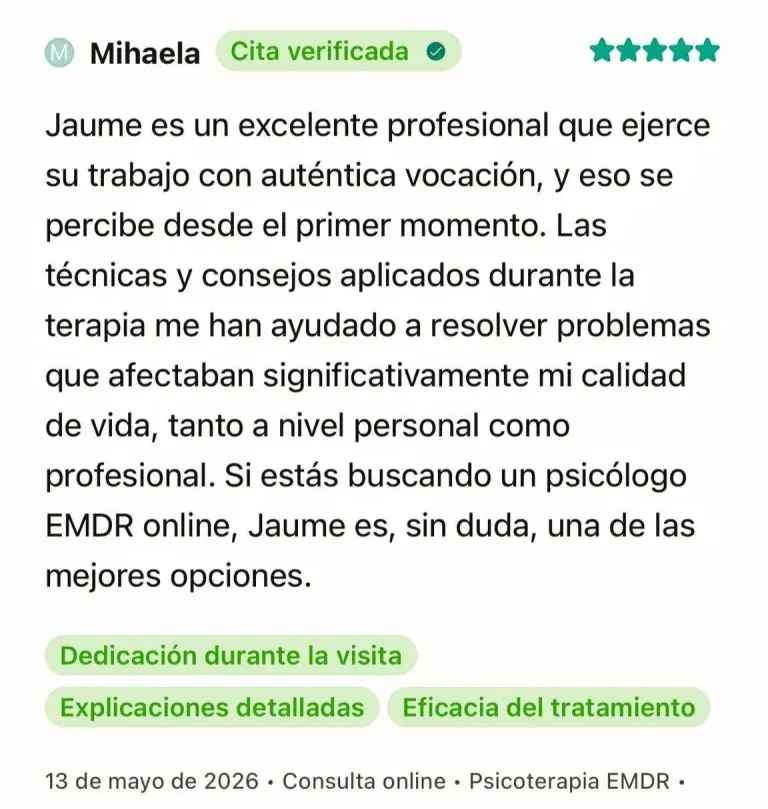 Opinión recomendando a Jaume Moreno como psicólogo EMDR online
